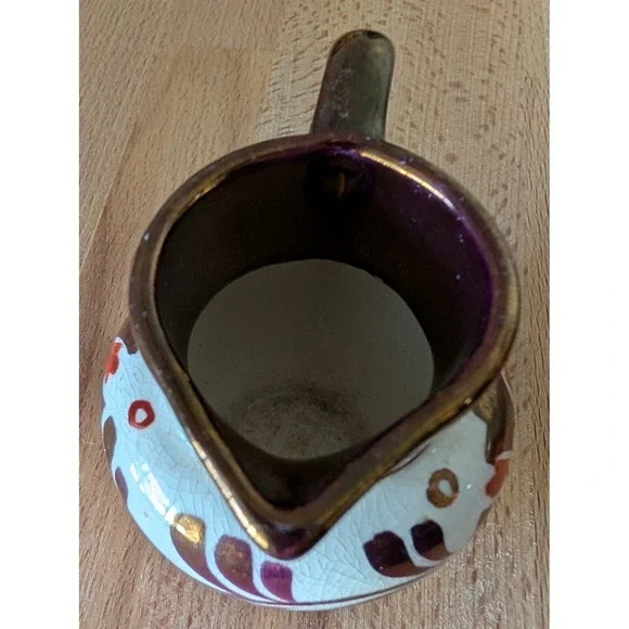 Vintage Old Castle Jug Made in England White & Copper Luster Floral 2 3/8 Inch - Picture 10 of 13